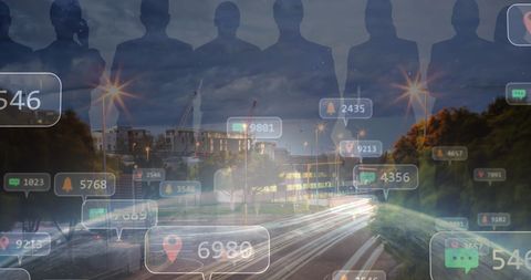 Social Media Icons Overlaying Bustling City Landscape at Night - Download Free Stock Images Pikwizard.com
