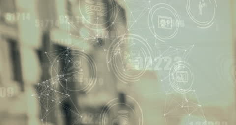 Digital Interface with Network Icons on Blurred Background