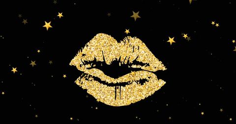 Golden lips and gold stars on black background