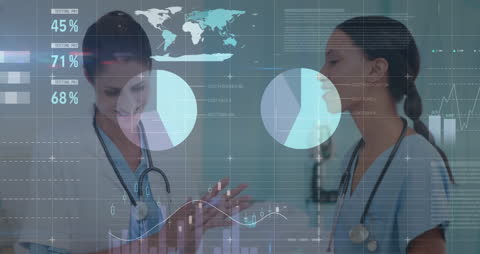 Healthcare Professionals Analyzing Digital Data and Graphs