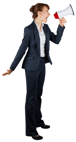 transparent businesswoman yelling through megaphone professionally - Download Free Stock Videos Pikwizard.com