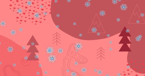 Whimsical christmas trees in wintry snowfall abstract design