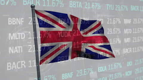 UK Flag with Stock Market Data Overlay Concept