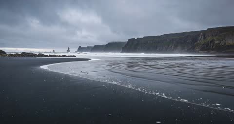 Moody Ocean Waves on Rustic Black Sand Beachfront