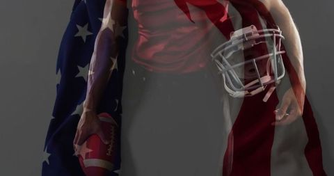 Athletic Football Player Wrapped in American Flag Ahead of Game