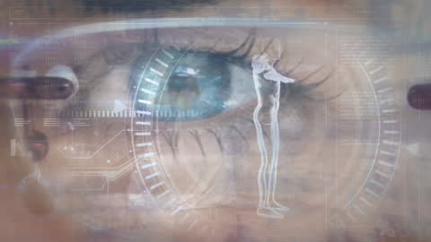 Futuristic Data Overlay on Woman's Eye Visualizing Digital Interface