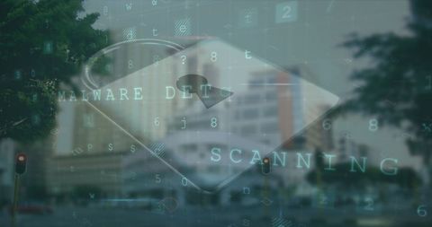 Digital Interface Data Scanning Overlaid on Cityscape