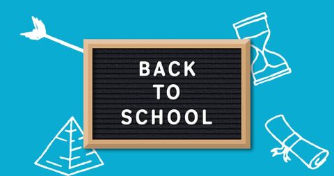 Back to school blackboard with educational illustrations