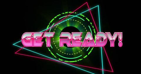 Neon Geometric Shapes with Retro Get Ready Message - Download Free Stock Images Pikwizard.com