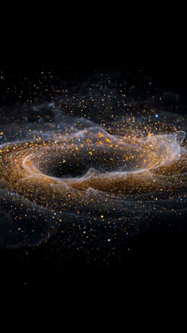 Pulsing Golden Torus Drifting Upward Through Nebula Wisps | Vertical Cosmic Particle Loop