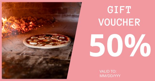 Rustic Gift Voucher Displaying Oven-Baked Pizza with 50 percent Discount - Download Free Stock Templates Pikwizard.com