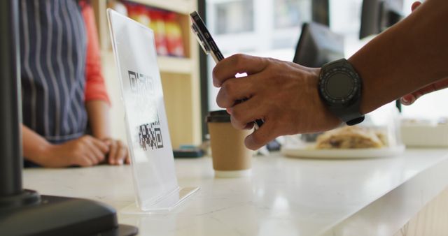 Customer Making Contactless Payment at Coffee Shop Counter - Download Free Stock Images Pikwizard.com