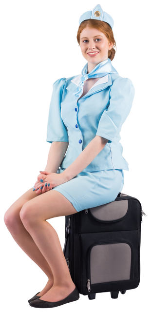 Transparent Air Hostess Smiling While Sitting on Luggage - Download Free Stock Videos Pikwizard.com