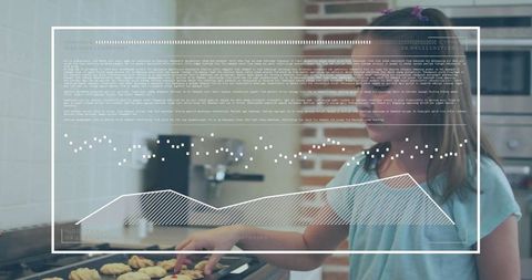 Girl baking cookies with futuristic digital interface