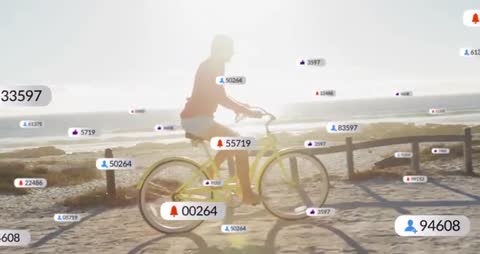 Cyclist on Coastal Trail with Social Media Interaction Monitoring