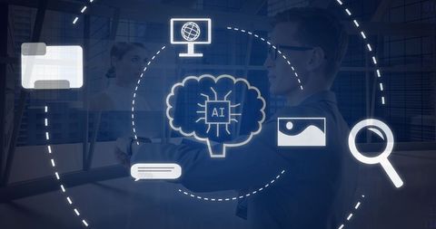 Concept of AI Data Processing with Icons on Blue Background - Download Free Stock Images Pikwizard.com