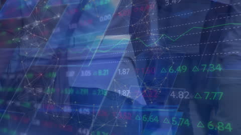 Global Financial Data Overlay on Diverse Professionals in Motion
