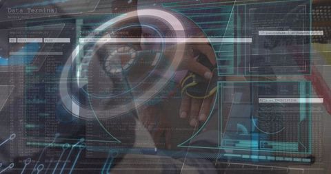Cybersecurity concept with digital interface and technician