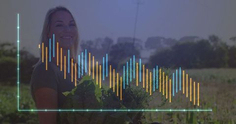 Female Farmer with Sustainability Chart in Verdant Field
