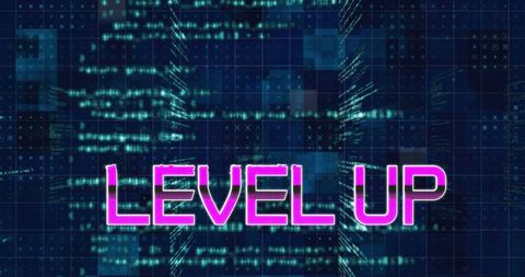 Futuristic Data Processing with Level Up Message - Download Free Stock Images Pikwizard.com
