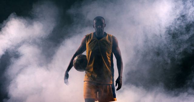 Basketball Player in Yellow Uniform Walking Through Fog - Download Free Stock Images Pikwizard.com