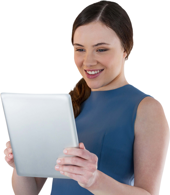 Smiling Woman Transparently Using Digital Tablet - Download Free Stock Videos Pikwizard.com