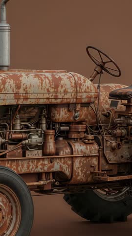 Revealing Rusted Vintage Tractor Engine in Vertical Studio Video