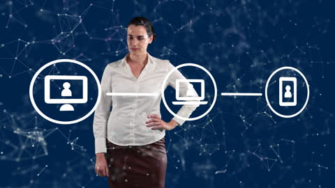 Businesswoman Engaging with Futuristic Interface of Digital Connections