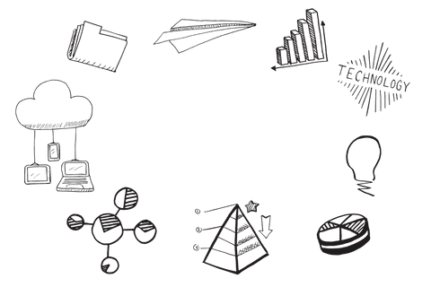 Business innovation technology doodles on transparent background