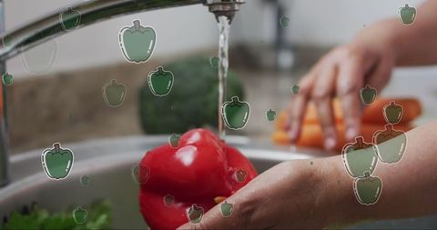 Caucasian Man Washing Vegetables for Vegetarian Meal Preparation
