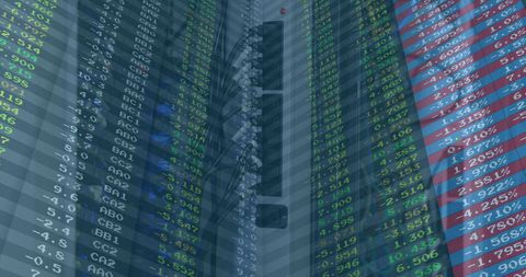 Overlay of Stock Market Data on Female IT Professional in Server Room