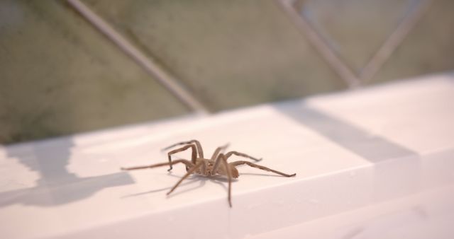 Huntsman Spider Crawling on a White Surface in Domestic Bathroom - Download Free Stock Images Pikwizard.com