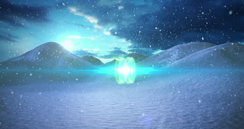 Digital Animation of Shooting Star Over Snowy Landscape