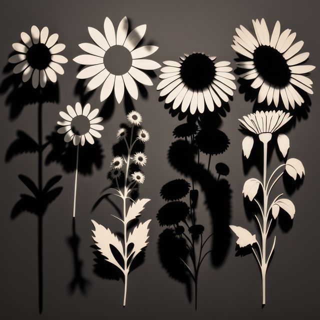 Close up of flower silhouettes on black background, created using generative ai technology - Download Free Stock Photos Pikwizard.com