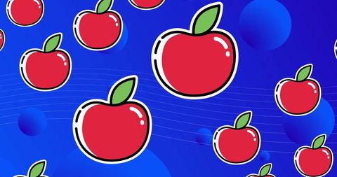 Vibrant apple pattern on dynamic blue background