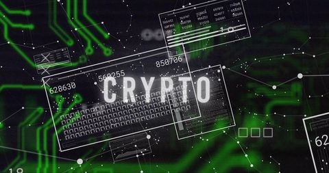 Cryptocurrency Concept with Digital Network Interface and Green Circuits