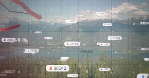 Social Media Data Visualized Over Scenic Mountain Landscape