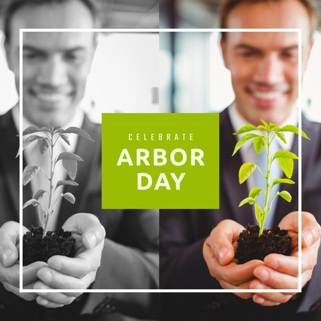 Smiling Caucasian Man Holding Seedling for Arbor Day Celebration - Download Free Stock Templates Pikwizard.com