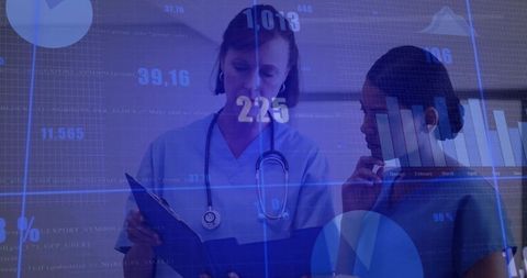 Healthcare professionals analyzing medical data with advanced technology