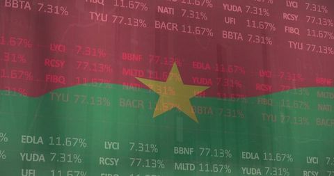 Burkina Faso Flag Blending with Stock Market Ticker Overlay for Finance and Investment