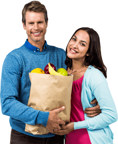 smiling couple holding bag of fresh fruits transparent image - Download Free Stock Videos Pikwizard.com