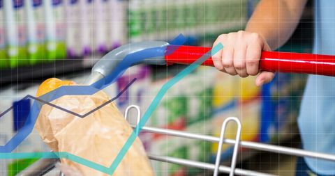 Shopping Concept with Economic Growth Graph overlaid