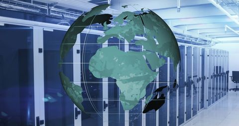 Digital Globe Overlays Data Center Server Room - Download Free Stock Images Pikwizard.com