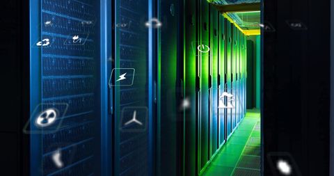 Green Data Center with Overlay of Eco-Friendly Icons - Download Free Stock Images Pikwizard.com