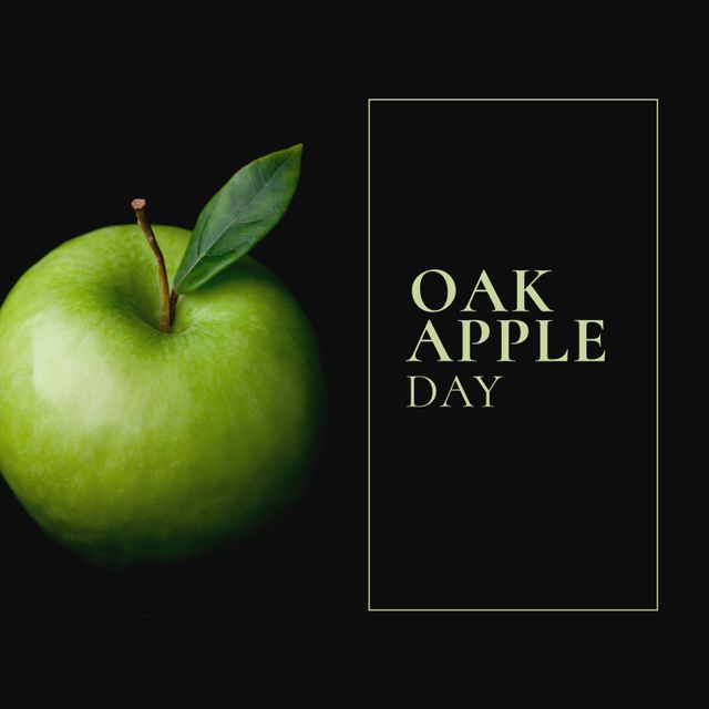 Green Apple with Oak Apple Day Text on Black Background - Download Free Stock Templates Pikwizard.com