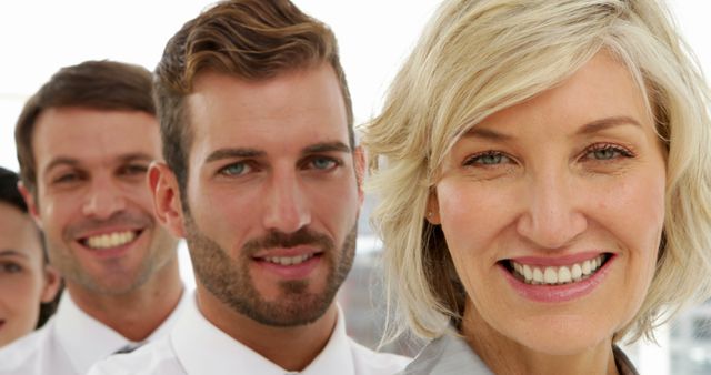 Smiling Business Team Members Standing in Line - Download Free Stock Images Pikwizard.com