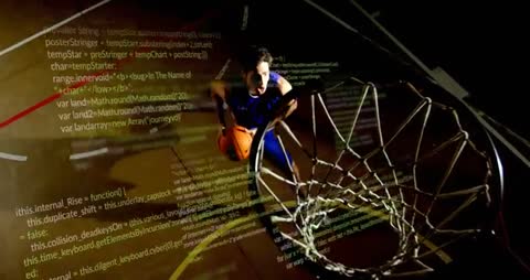 Basketball Player Dribbling with Data Animation Overlay