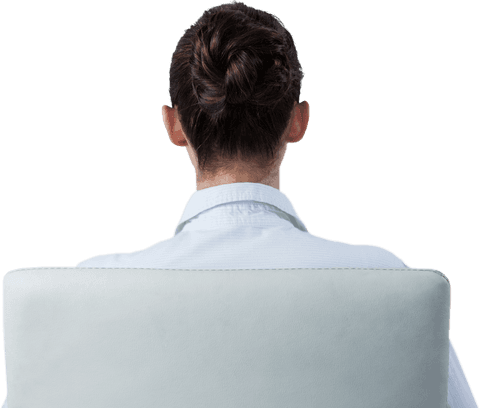 Transparent Rear View of Businesswoman Sitting on White Chair