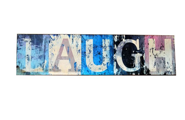 This artwork features the word 'laugh' in bold letters with a colorful grunge background, making it ideal for modern home decor, motivational office spaces, or as an eye-catching addition to galleries and cafes. Perfect for adding a touch of inspiration and vibrancy to any setting.
