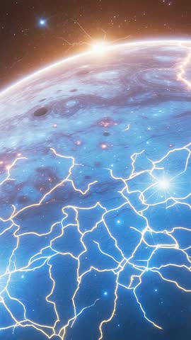 Rising Star Sending Electric Arcs Across Alien Blue Planet | Vertical Sci-Fi Animation